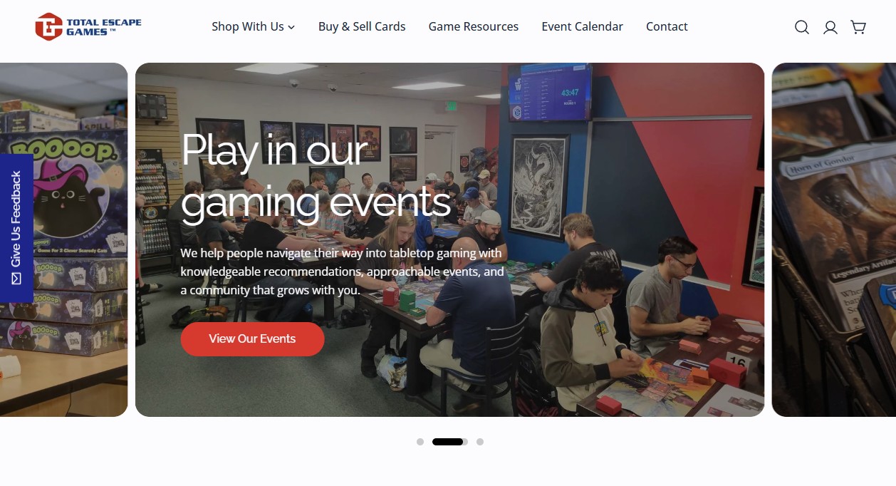 the new Total Escape Games website home page